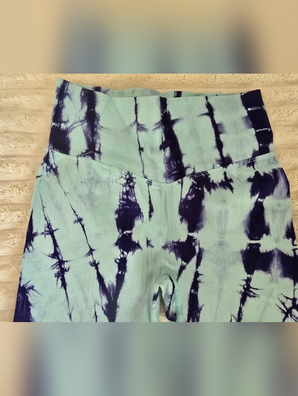 PINK Active Tie-Dye Ribbed Leggings Mint & Dark Purple Womens Medium - Picture 2 of 8